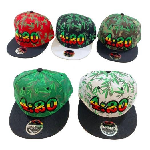 7 Star – wholesale Keps med platt skärm – Unisex – SNAPBACK FLAT BILL HAT (4:20 /Tryckt marijuanablad)0