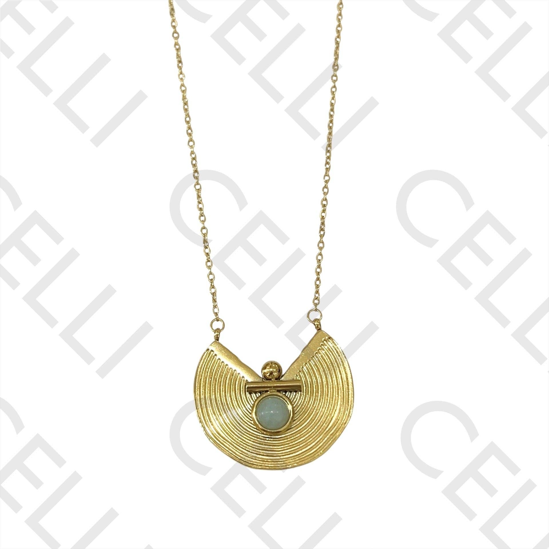 Celli Biju - Wholesale Bib Necklace - Steel Necklace - round with natural stone1