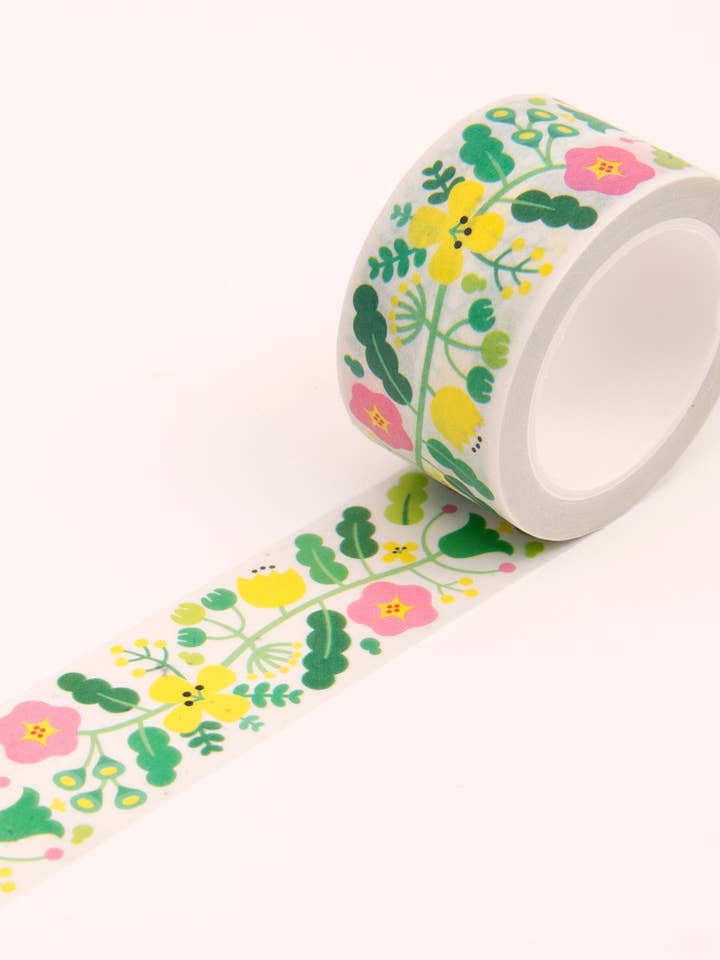 Green Floral Pattern Washi Tape - 25mm for wholesale by Clap Clap