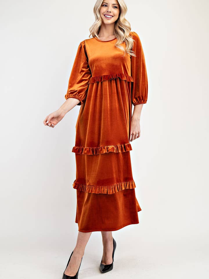 Celeste Clothing - Wholesale Dress - Women's - PLUS SIZE ELEGANT VELVET TIERED MODEST DRESS -MD33897-PL30