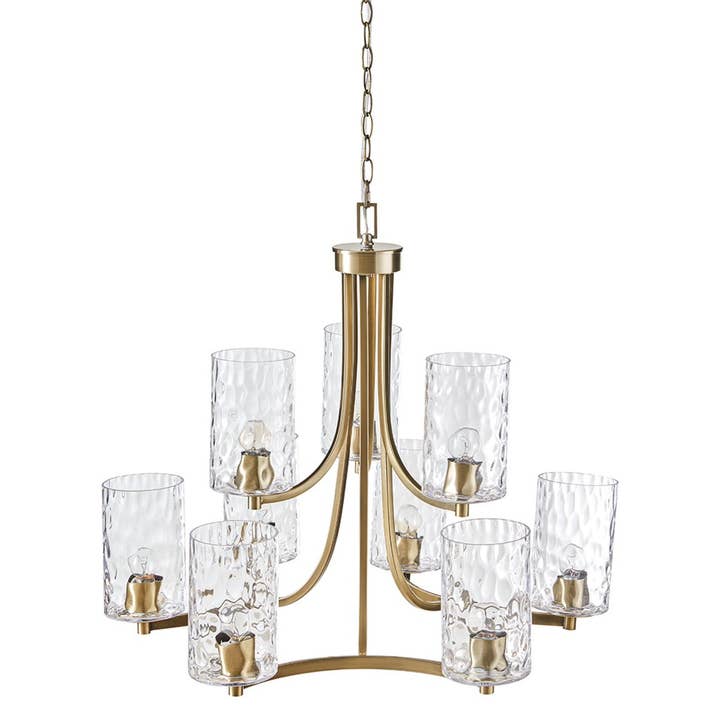 Olliix - Wholesale Chandelier/Hanging Light - 9-light Round Tiered Textured Glass Shades Chandelier8
