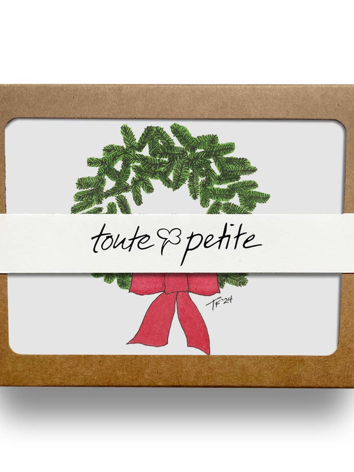 Christmas Wreath (Landscape) - Box Set of 6 Greeting Cards for wholesale by Toute-Petite