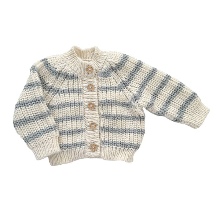 The Blueberry Hill - Wholesale Cardigan - Baby - Rib Knit Stripe Cardigan, Bowie Grey Baby Kid Sweater Basics