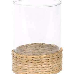 Bougeoir Jackson en verre transparent avec osier, taille moyenne pour la vente par Harman Inc