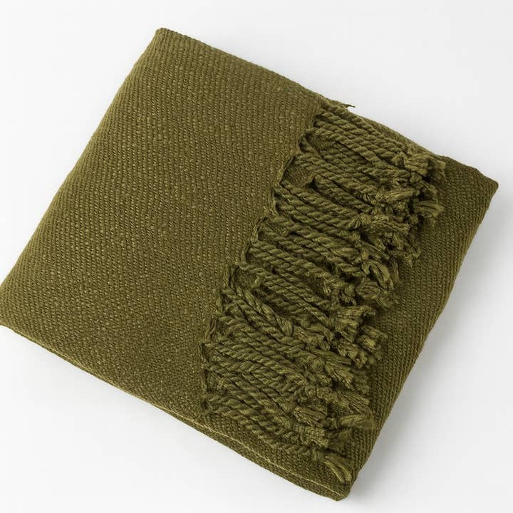 Fennco Styles - Wholesale Throw Blanket - Olive Green Classic Woven Fringed Throw Blanket2