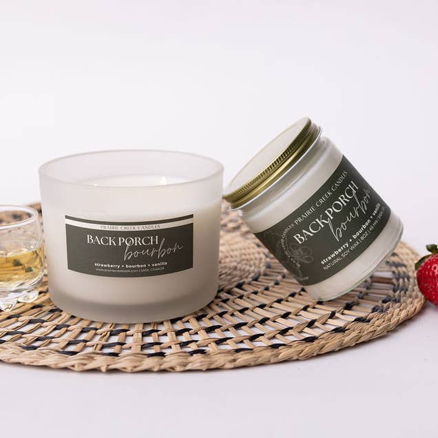 BACK PORCH BOURBON | NON TOXIC SOY WAX CANDLE | FALL COLLECT for wholesale by Prairie Creek Candles