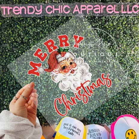 Feliz Natal Transferência DTF do Pai Natal por atacado de Trendy Chic Apparel LLC