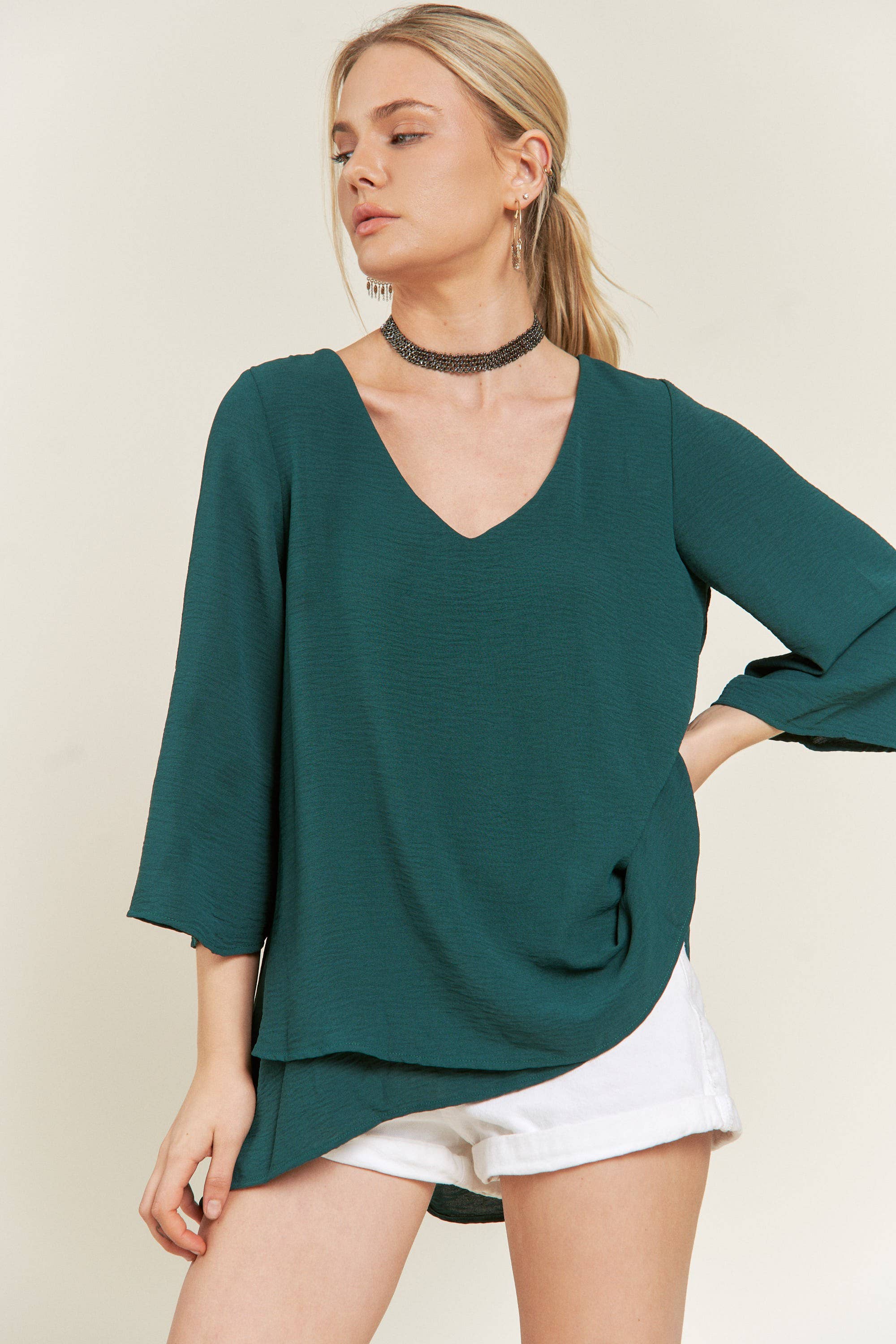 JADE BY JANE - Wholesale Tunic - Women's - V-Neck Mid bell sleeve top KRT108015