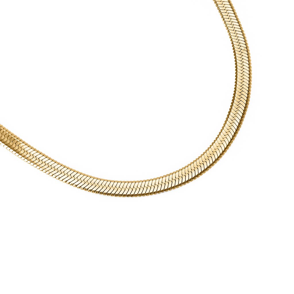 WJW - Wholesale Link & Chain Necklace - 18K Gold Stainless Steel Herringbone Chain Necklace4
