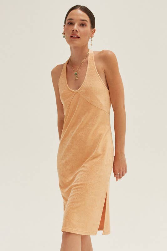 APRICOT CD7670 - Jameson Halter-neck Terry Dress for wholesale on Faire2