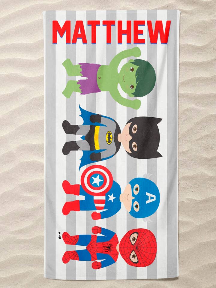 Super Hero Custom Beach Towel (BTOWEL1002) for wholesale by Hustle+Heart
