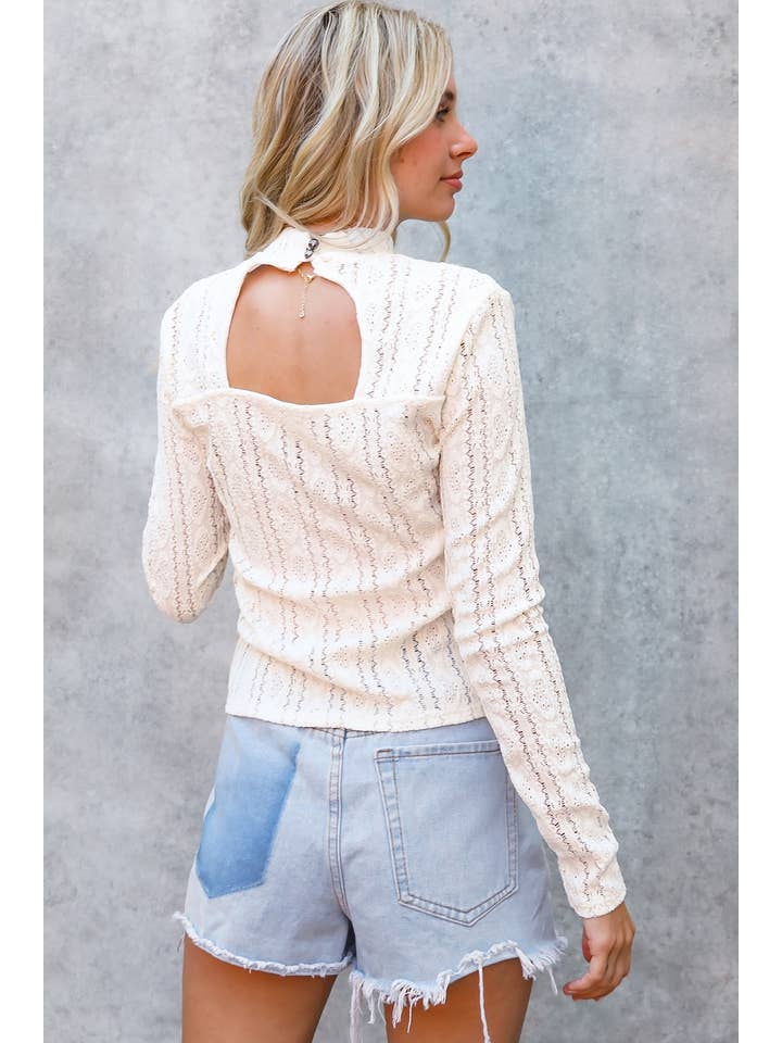 GRÄDDE Mock Neck Långärmad spetströja för wholesale på Faire