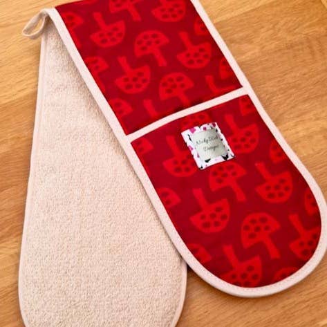 Organic Cotton Double Oven Glove - GT Mushrooms Very Berry for wholesale by Nicky Web Designs