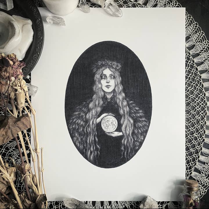 Moon Maiden Fine Art Print - Magie de la pleine lune - Sorcellerie pour la vente par Caitlin McCarthy Art