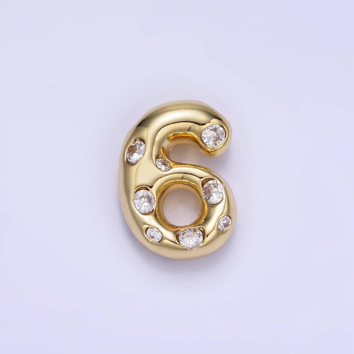 Aim Eternal - Wholesale Individual Charm/Pendant - 14K Gold Filled 20mm Clear CZ Chubby Balloon Number Numerical Pendant | AG775 - AG7796