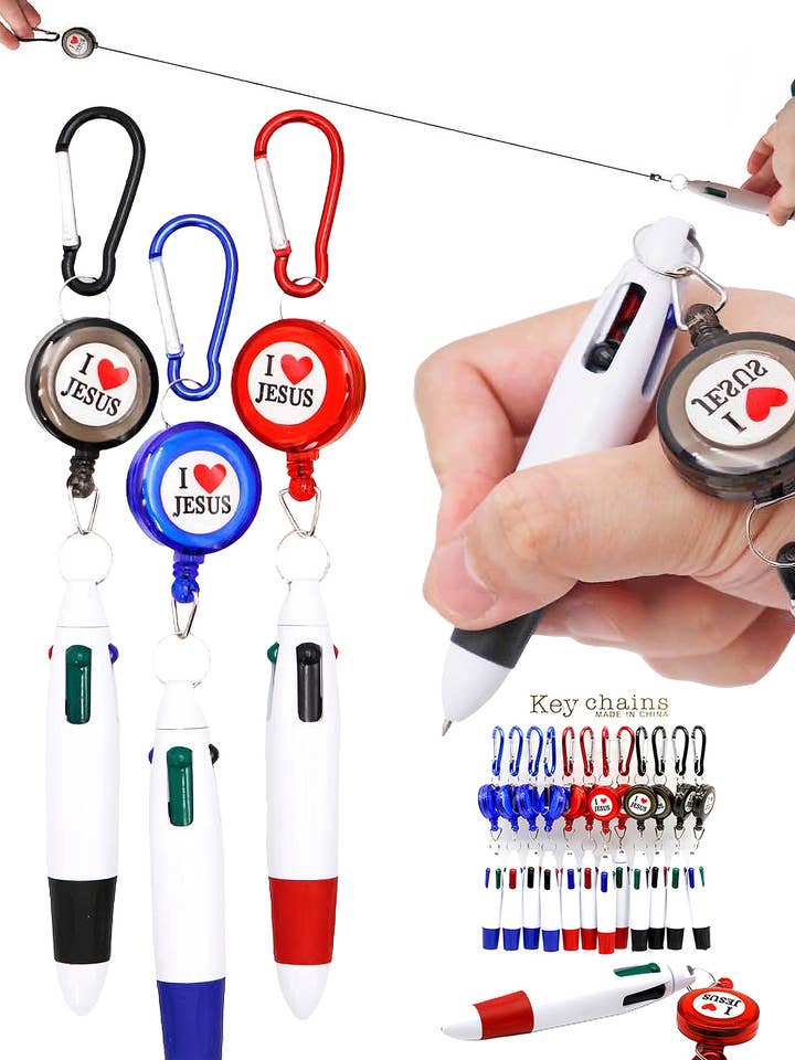 Stylo rétractable 3 en 1 multicolore I Love Jesus pour la vente par Cap Zone