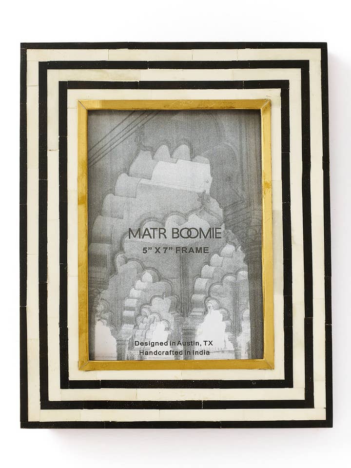Rajiva 5x7 Black & Cream Picture Frame - Hand Carved Bone for wholesale by Matr Boomie Fair Trade