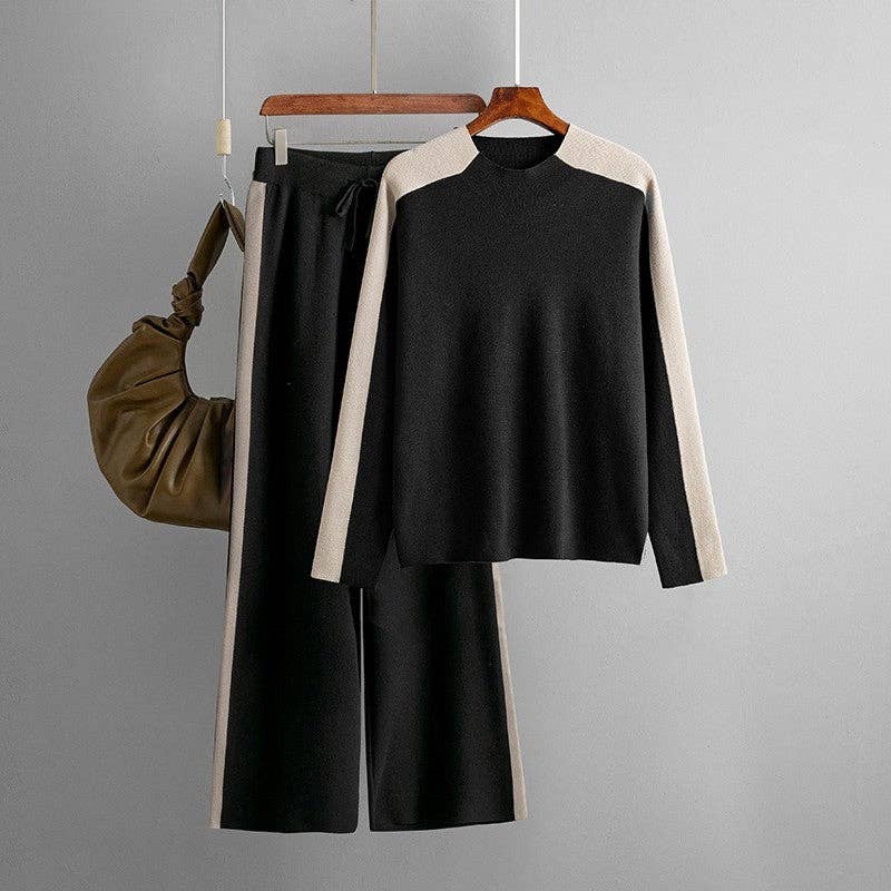 FurDecoration - Vente Ensemble de vêtements d'intérieur – femme - Ensemble de jogging avec pull à col rond et blocs de couleur9