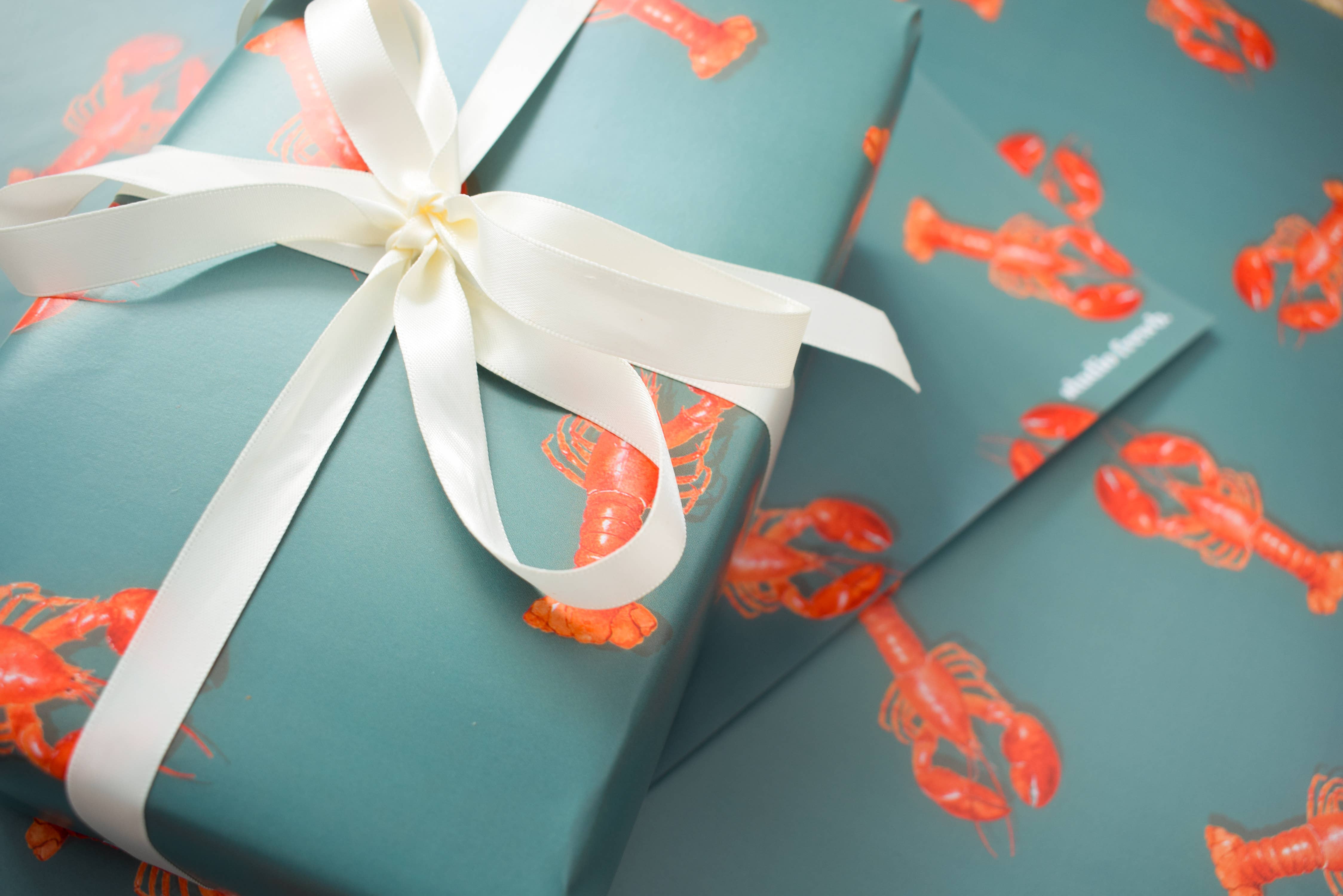 studio frewb - Wholesale Flat Wrap - Lobster gift wrap (teal) - single sheets 2