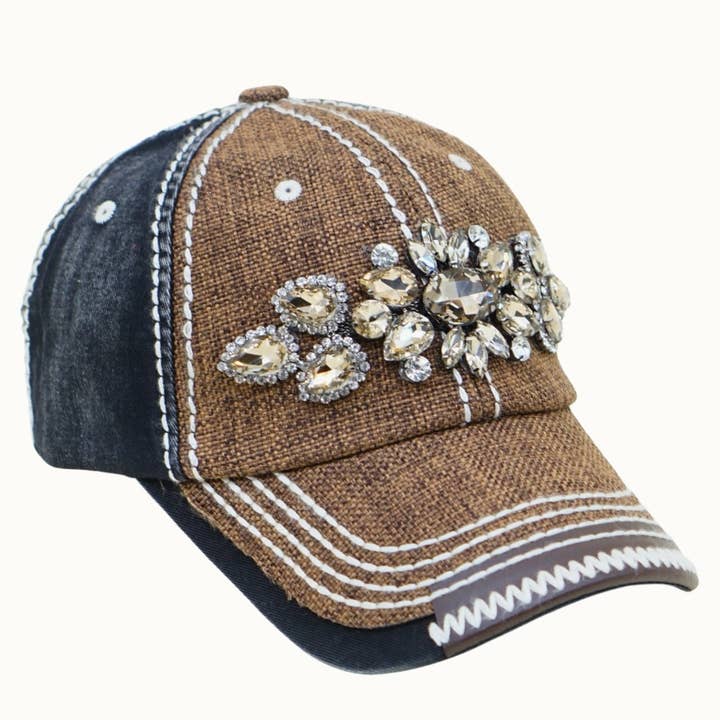Olive & Pique - Wholesale Baseball Cap - Women's - Abstract Bejeweled Glitz Two-Toned Cap, Adjustable