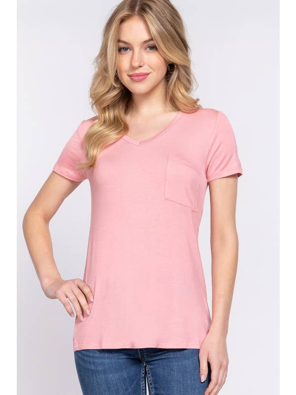 Active Basic | Active USA - Wholesale T-shirt – women's - Short Sleeve V-neck Top with Pocket16
