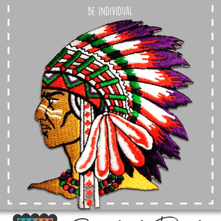 multicolored Iron-on patch - Indian chief for wholesale on Faire