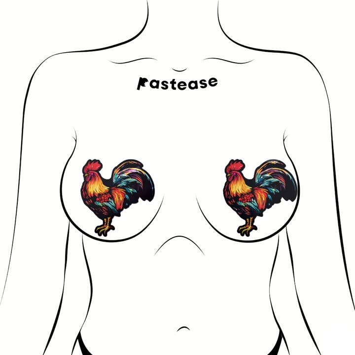 Pastease UK - Vendita all'ingrosso Copricapezzoli - Donna - Cock: pasticcini colorati per capezzoli di pollo a forma di gallo di Pastease®