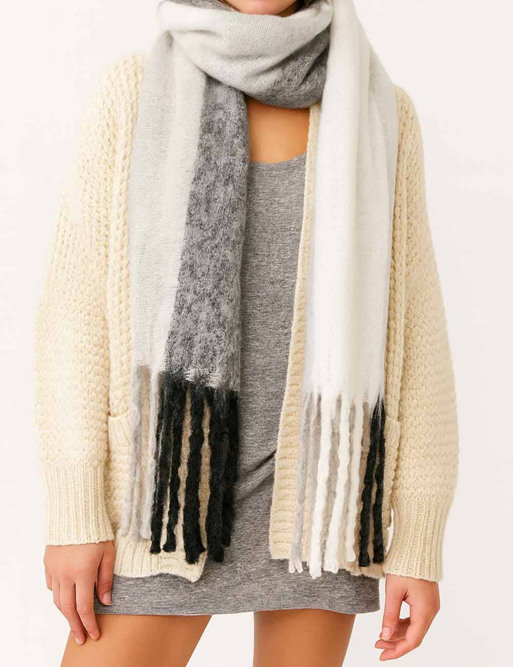 Sweetkama - Wholesale Scarf - Women's - Ladies Color Block Fringe Knit Scarf2