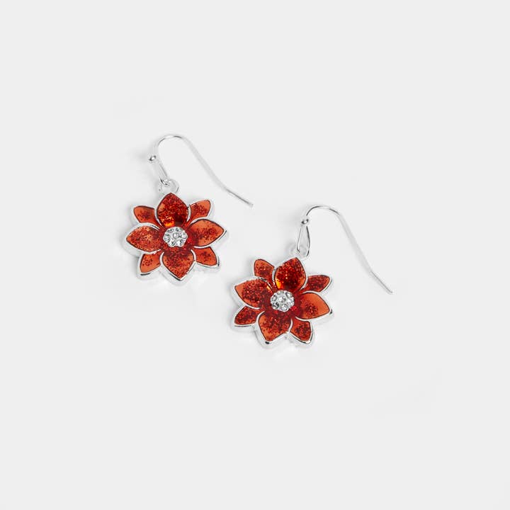 Red Holiday Poinsettia Earrings for wholesale on Faire