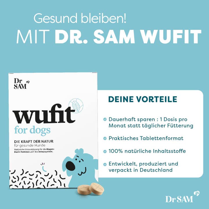 DrSAM – Großhandel Nahrungsergänzungsmittel für Haustiere – Hund – wufit dog - sekundierende Tablette vor/nach einem Wurmbefall