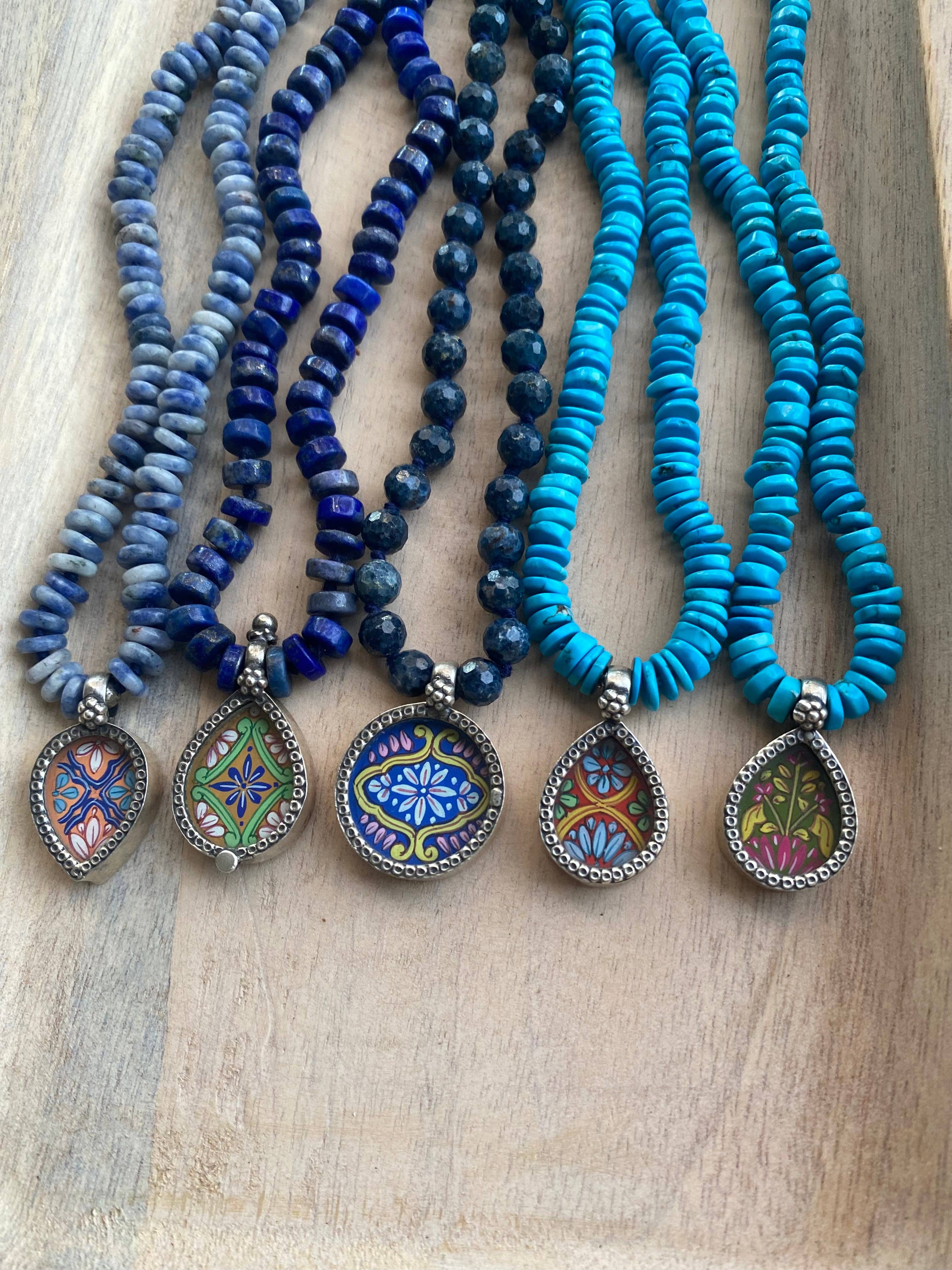 Jen Stock Mindful Designs - Wholesale Pendant/Charm Necklace - Block Print Beaded Necklaces36