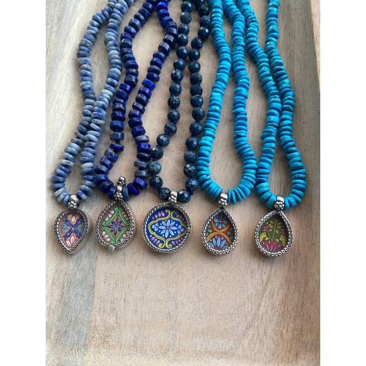 Jen Stock Mindful Designs - Wholesale Pendant/Charm Necklace - Block Print Beaded Necklaces36