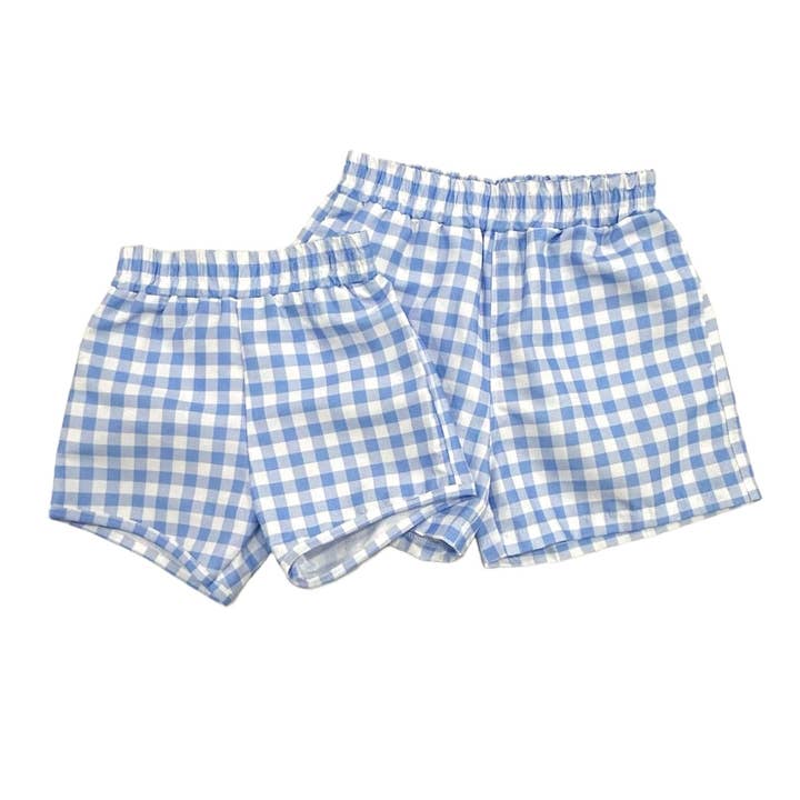 Sugar Bee Clothing – Großhandel Badeshorts – Kinder – Jungen Sommer Badeshorts - Blaues Vichy-Karo2