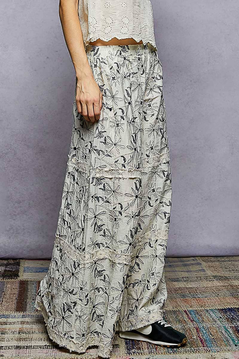 Pol Clothing - Wholesale Pants - Women's - Crochet lace patch embroidered woven floral pattern pants6