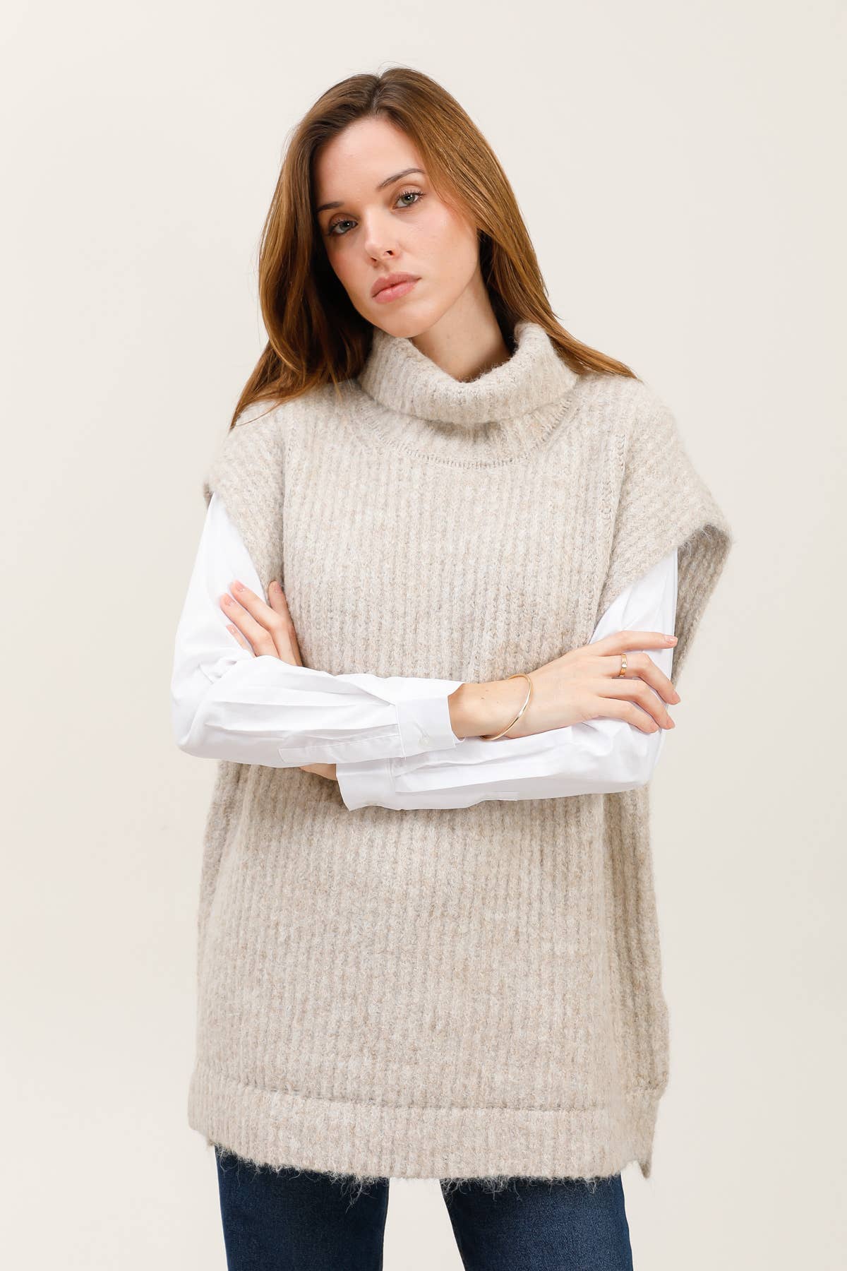 MOOYA - Wholesale Tunic Sweater - Women's - Sleeveless high-neck wool sweater - JS0025