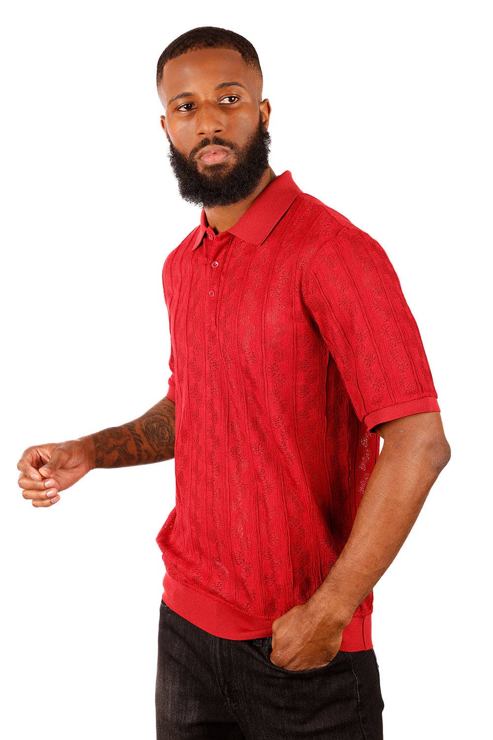 BARABAS - Venta al por mayor Polo - Hombre - Camisas tipo polo de manga corta con diseño floral de crochet para hombre 3P1814