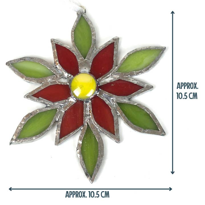 GlassHouse Design - Wholesale Ornament - Poinsettia Christmas Ornament- Stained Glass Window Decoration