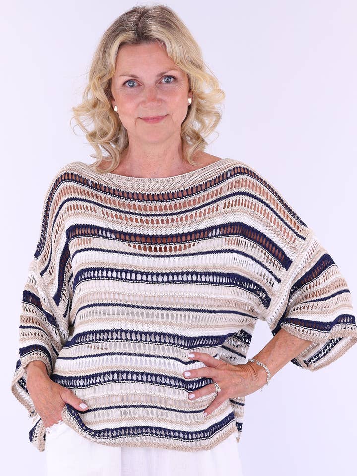Cadenza Italy Ltd - Wholesale Knit Top - Women's - Cotton Blend Sienna Stripey Top5