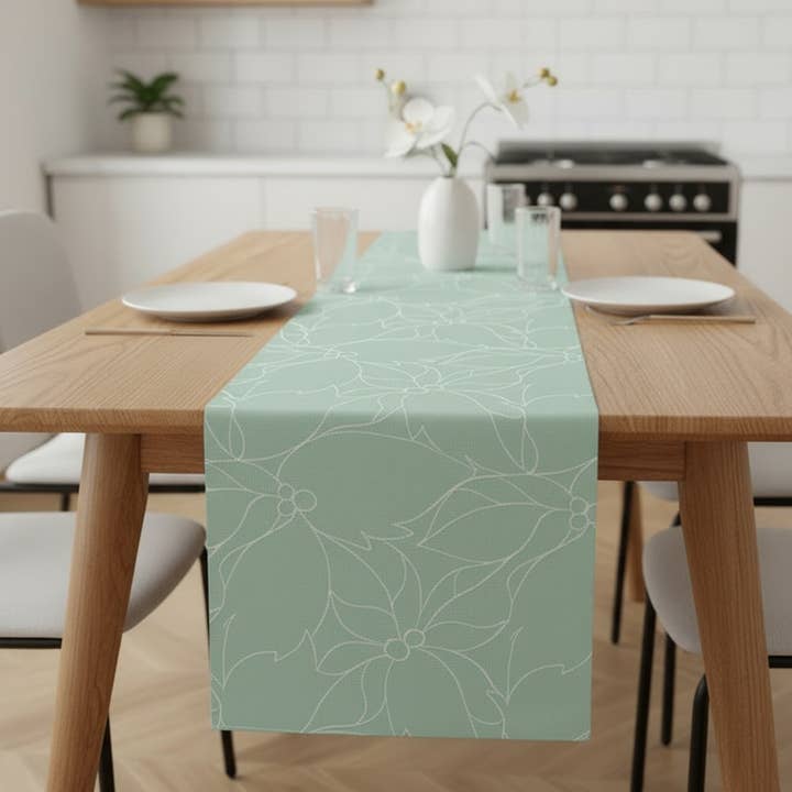 Floral Line Art Table Runner with Soft Woven Finish for wholesale by AK Brand