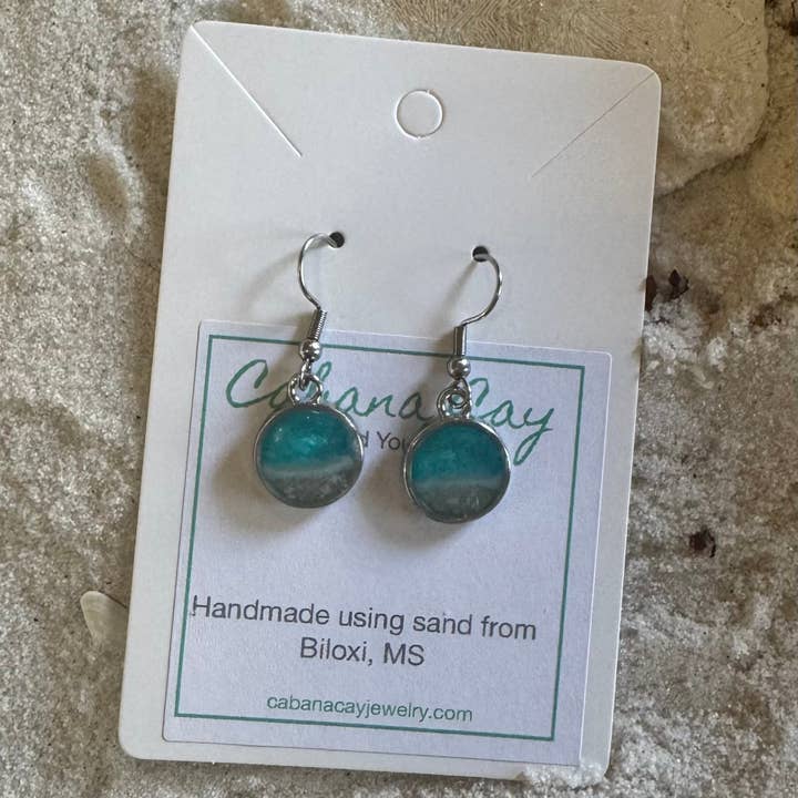 Beach Sand Petite Silver Circle Earrings (choose your beach) for wholesale by Cabana Cay