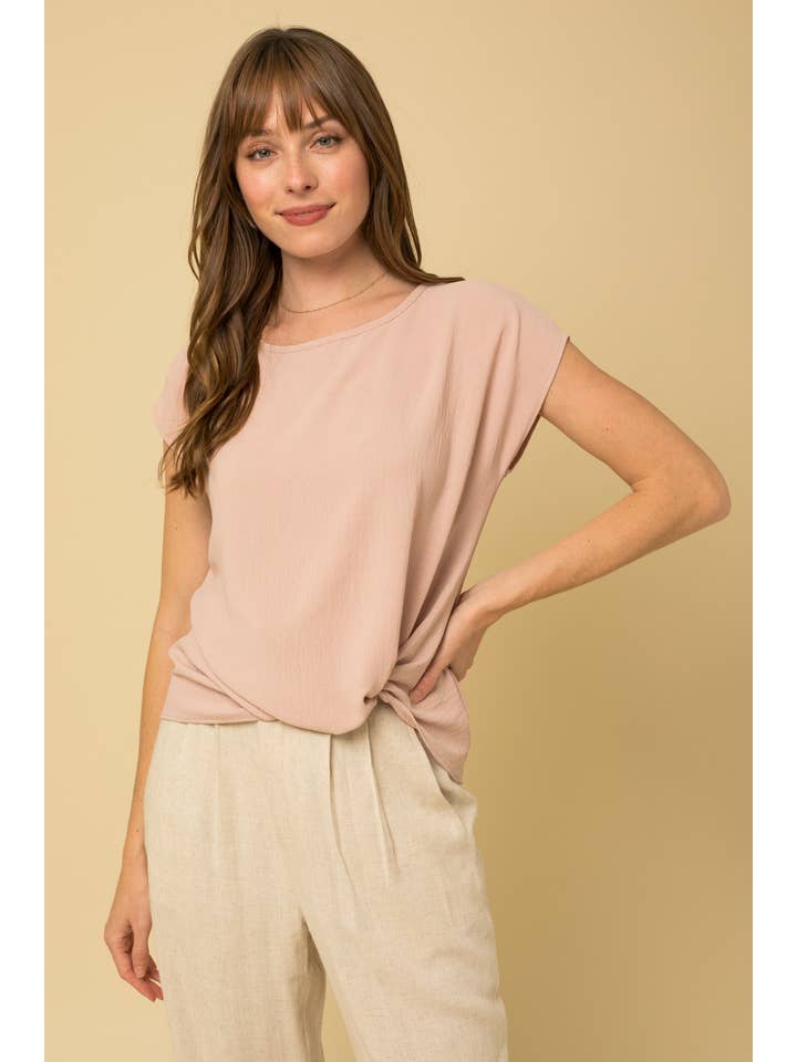 GILLI - Wholesale Blouse - Women's - SOLID WOVEN TEE WITH FRONT KNOT DETAIL3