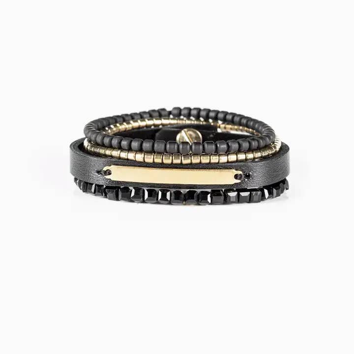 Conjunto de Pulseiras Masculinas Preto e Dourado em Camadas Múltiplas por atacado de The Dark Men