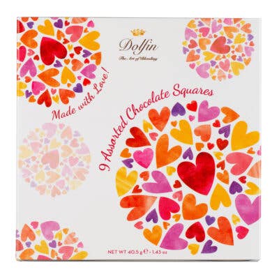 Dolfin Love-heart Milk/Dark Assortment : 9 piece gift box for wholesale by Belgium's Chocolate Source
