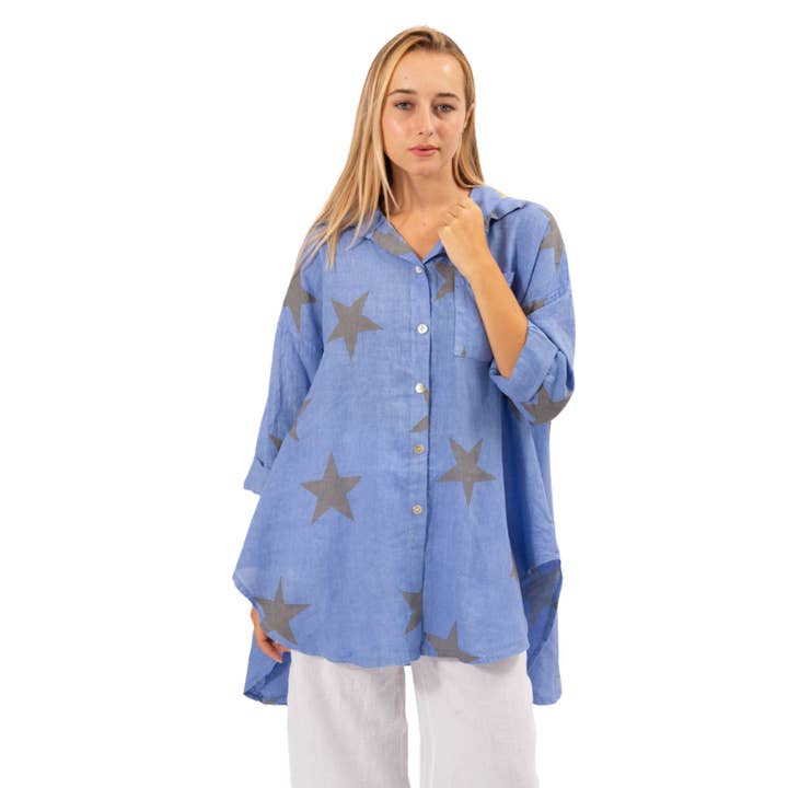 2849 Imperial Blue Vera May italiensk linned top for engroshandel hos VeraMay