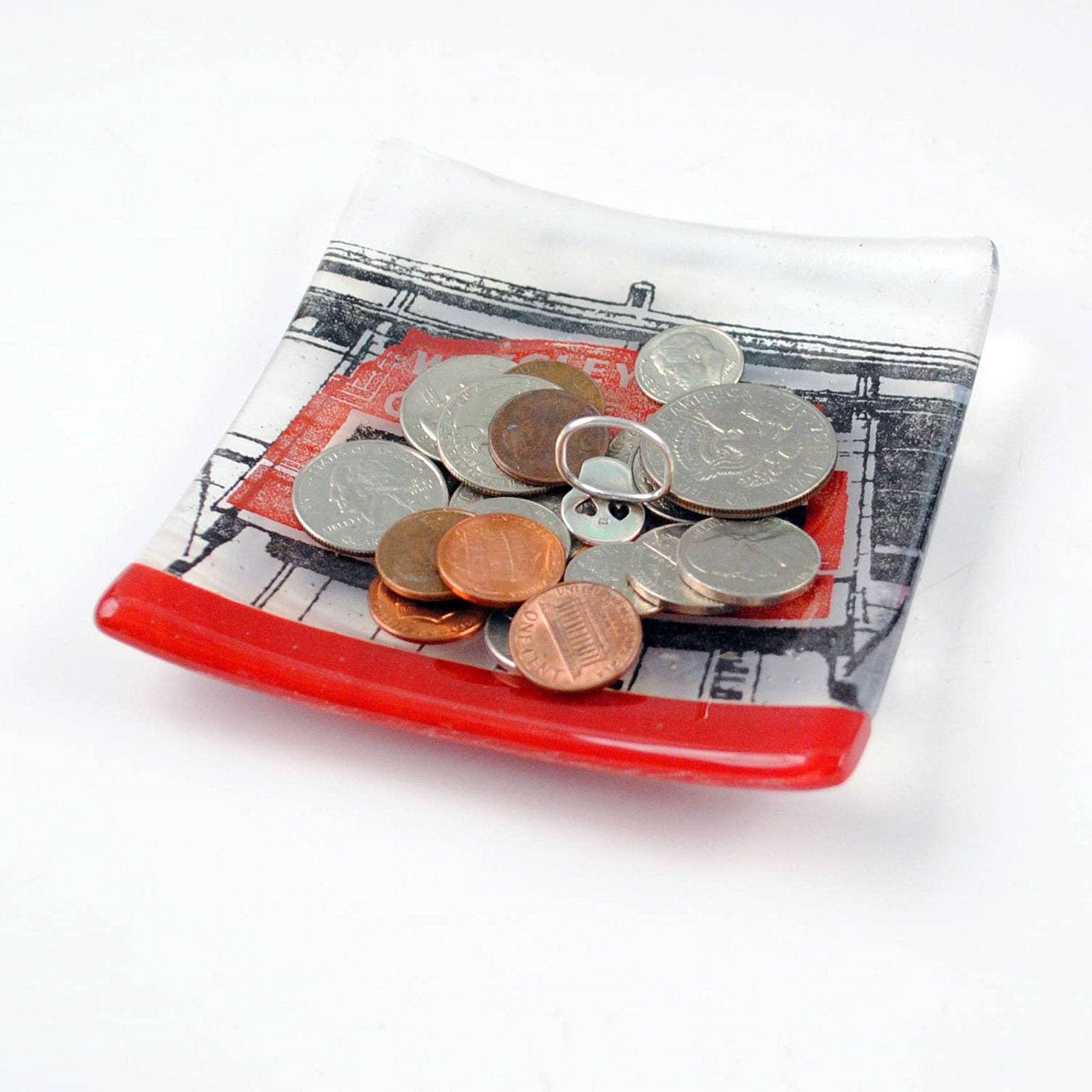 Kiku Handmade | Contemporary Fused Glass Home Goods - Wholesale Decorative Plate/Dish/Bowl - Chicago Wrigley Field Fused Glass 4.5" Catch-all Dish2