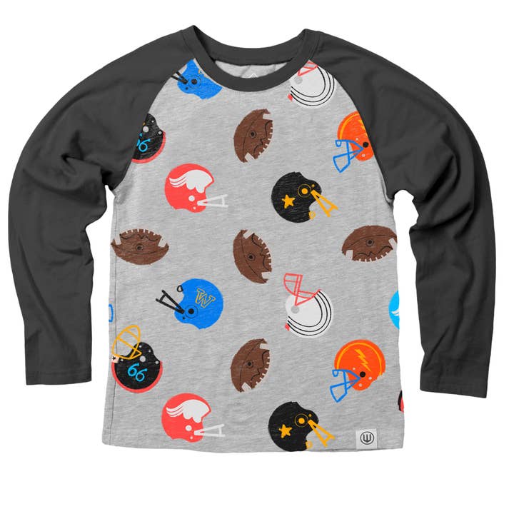 Wes and Willy Boy's Football Raglan Allover Print for wholesale by Wes and Willy