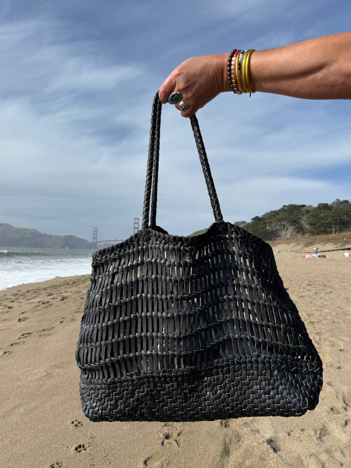 Luni Leather Woven Black Bag for wholesale by Happy French Gang