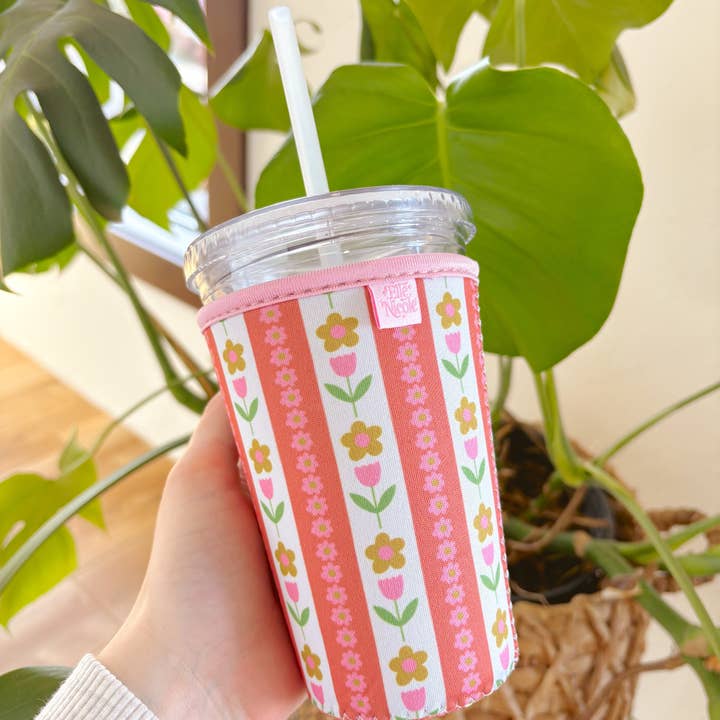 Elle Nicole - Wholesale Drink Huggers & Koozies - Coffee Cup Cover - Tulip Stripes - Iced Drink Sleeve