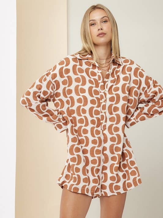 Printed Button Down Romper for wholesale by ILLA ILLA