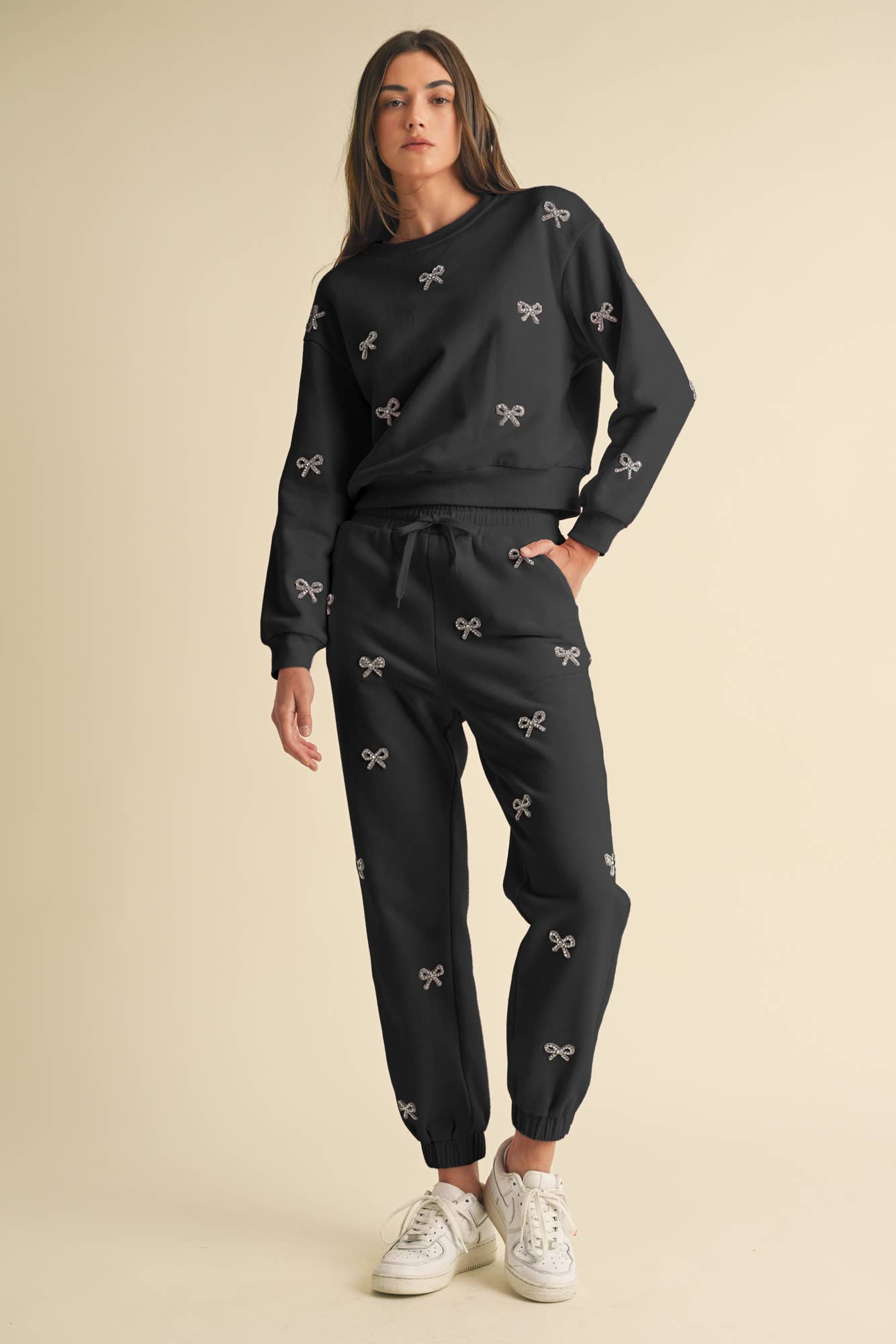 EB LUXE - Vente Pantalon d'intérieur/de jogging – femme - Pantalon de jogging orné d'un nœud en strass rose7